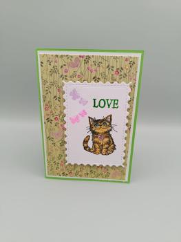 Handgemachte Grußkarte „LOVE“ mit Katzenmotiv